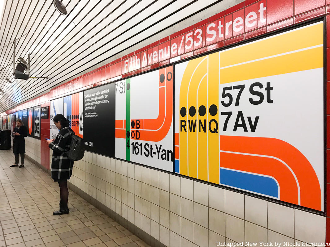 5th Av-53rd Street exhibit with MoMA and MTA on subway graphic design