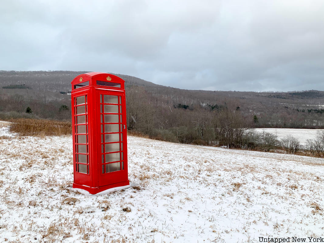 Red phone booth in the Catskills near New Kingston
