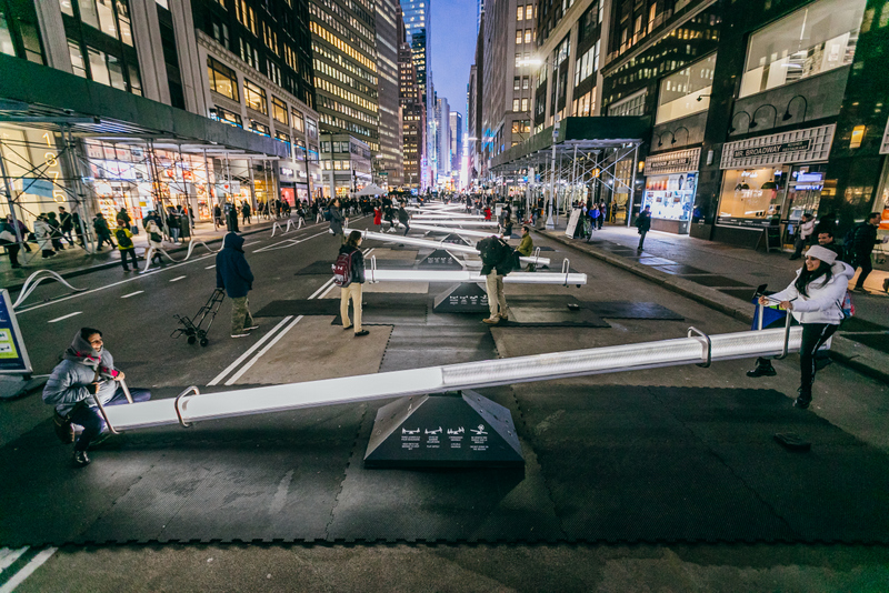 Glowing seesaws in Garment District