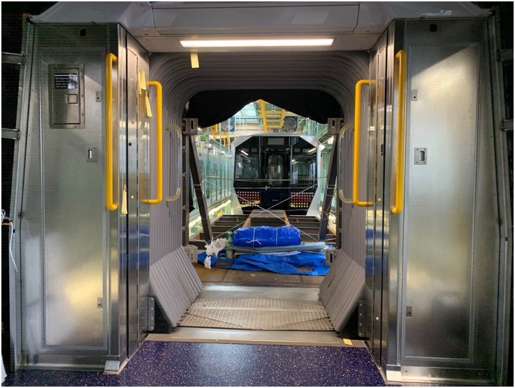 Open gangway in R211 subway car