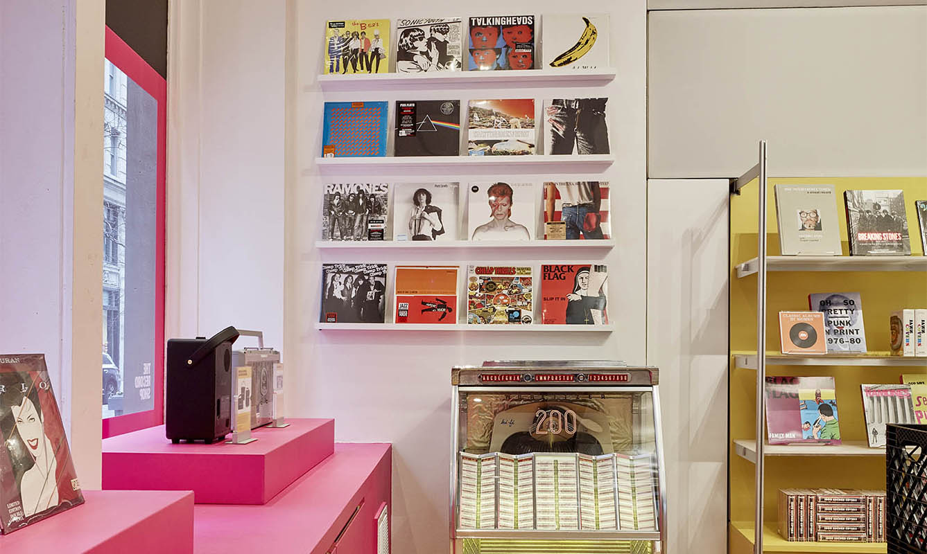 The Record Shop at the MoMA Design Store in NYC, wall display