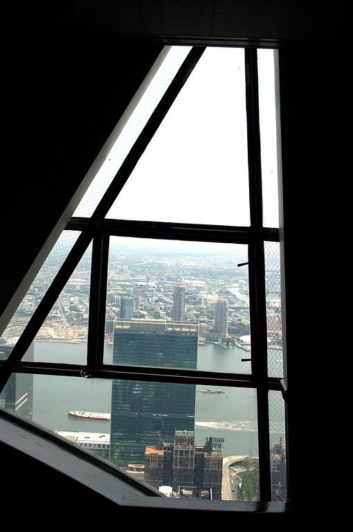 Triangular window from inside Celestial Observatory on 71st floor in Chrysler Building