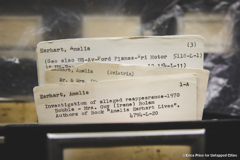 Amelia Earhart card file in NY Times Morgue