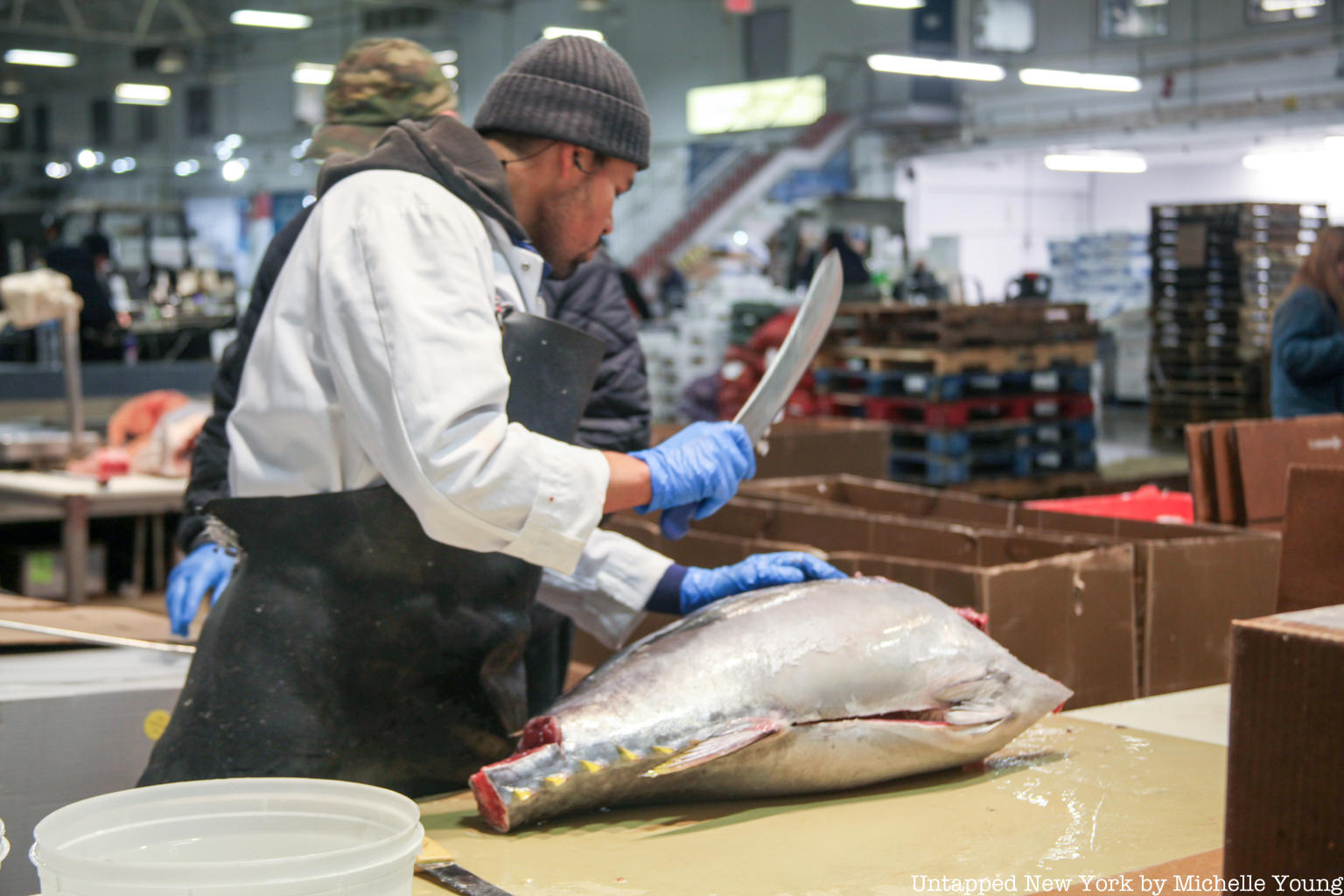 Cutting a tuna at Fulton Fish Market