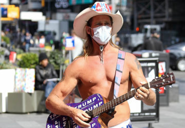 Naked Cowboy with face mask
