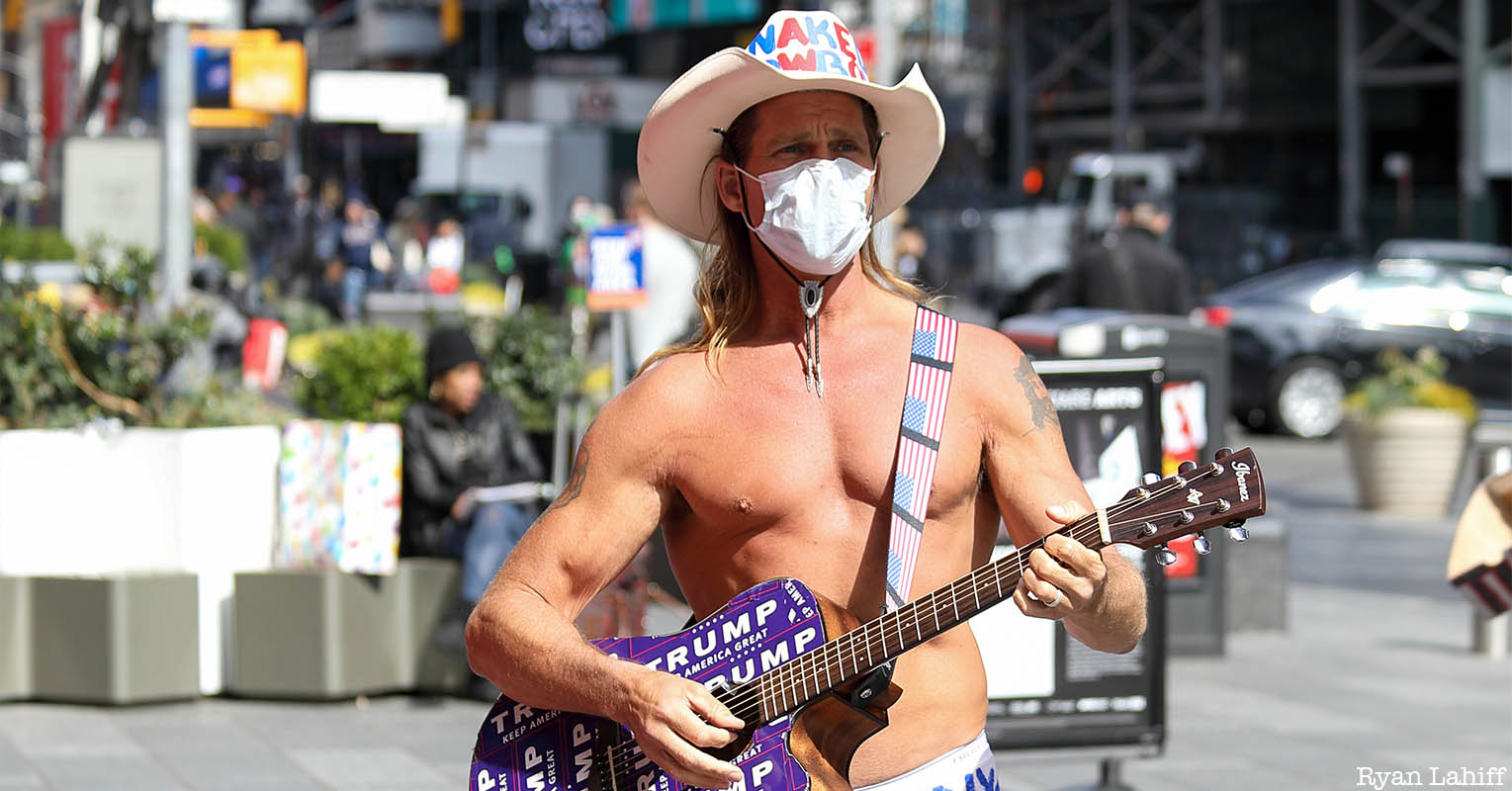 Naked Cowboy with face mask