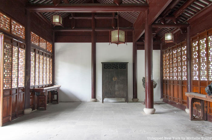 Inside the main pavilion at Chinese Scholars Garden