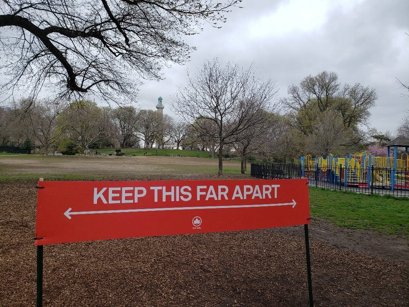 Keep This Far Apart sign in Fort Greene Park
