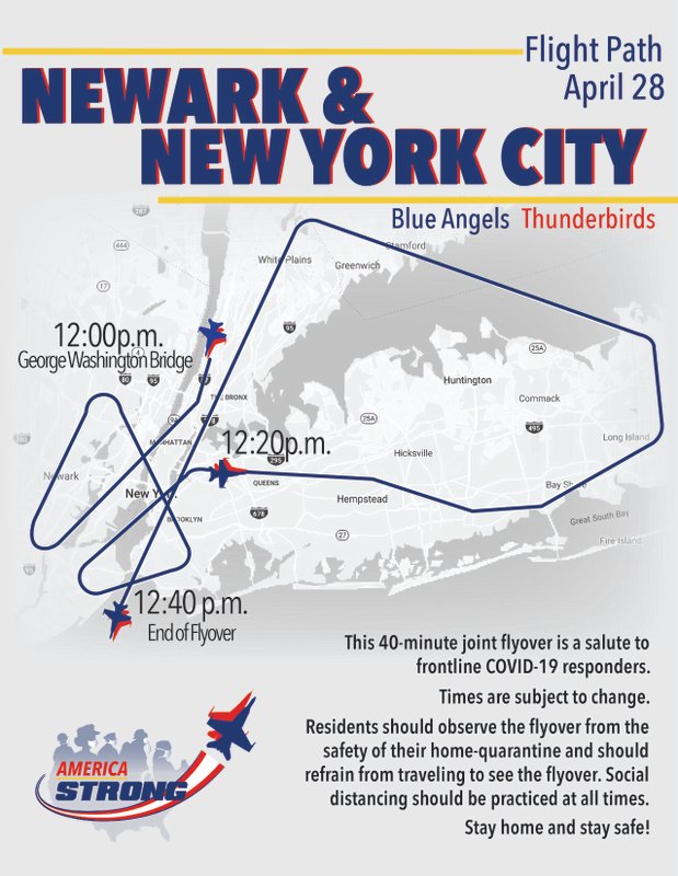 Map of Blue Angels and Thunderbird flight in NYC