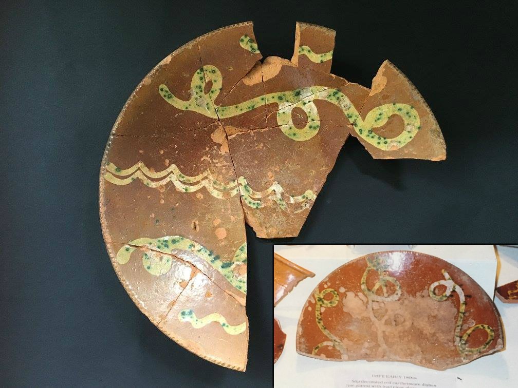Nineteenth century slip-decorated red earthenware plate attributed to the Huntington Pottery on Long Island