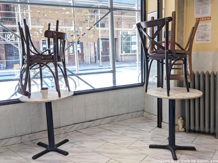 Chairs and tables in Patisserie Claude