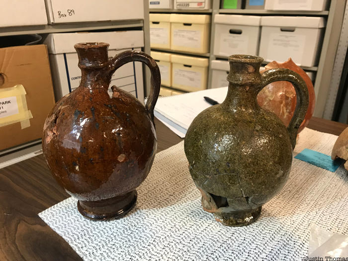 Red earthenware jugs recovered from the Stadt Huys Block Site in Manhattan 