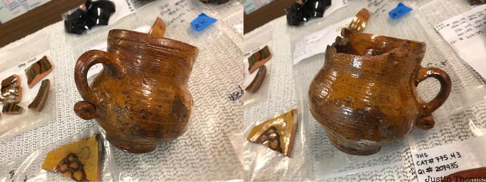 Red earthenware mug recovered from the Stadt Huys Block Site