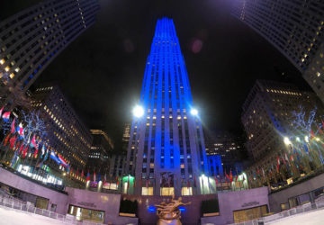 Rockefeller Center lit in blue