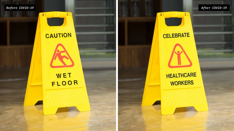 Caution Wet floor Social Distance street sign by Dylan Coonrad