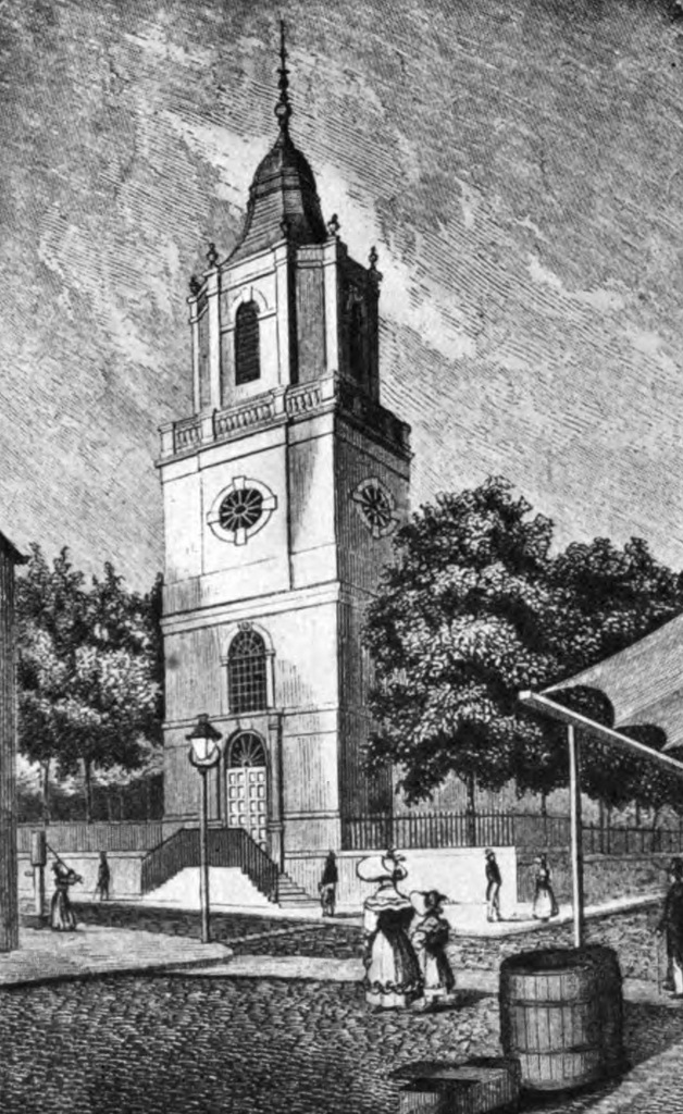 Black and white sketch of Old St Peters Roman Catholic Church