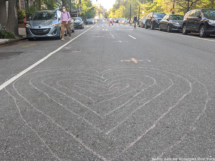 Heart chalk drawing on Prospect Park West