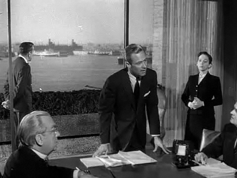 William Holden and Humprey Bogart in Larabee Industries office