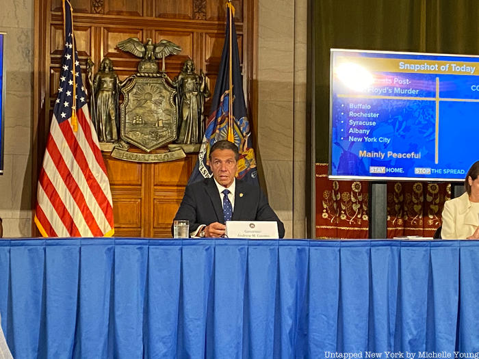 Governor Andrew Cuomo at a press conference in Albany