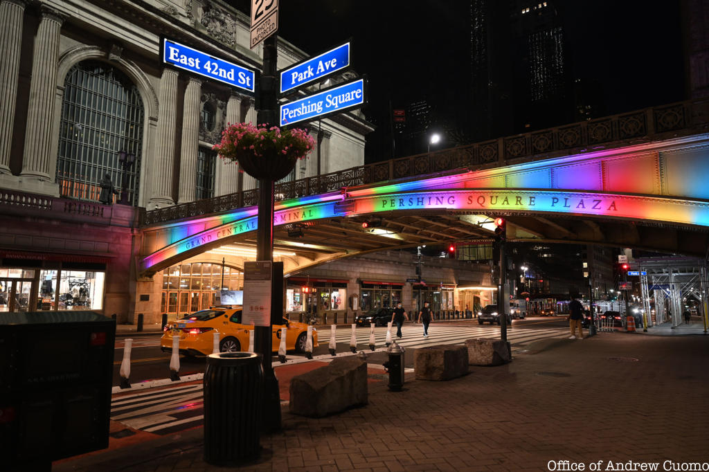 Grand Central Viaduct lit up in PRIDE colors