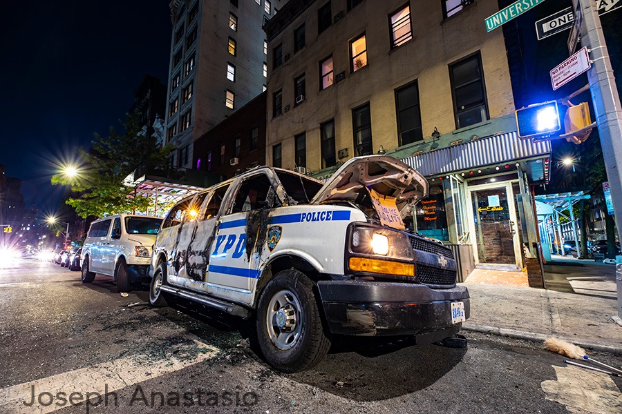 Burned NYPD van