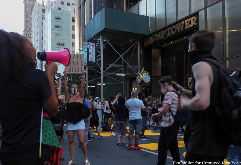 Activists at Black Lives Matter mural in front of Trump Tower