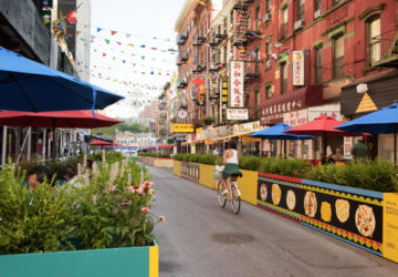 Community outdoor dinning space on Mott Street in Chinatown