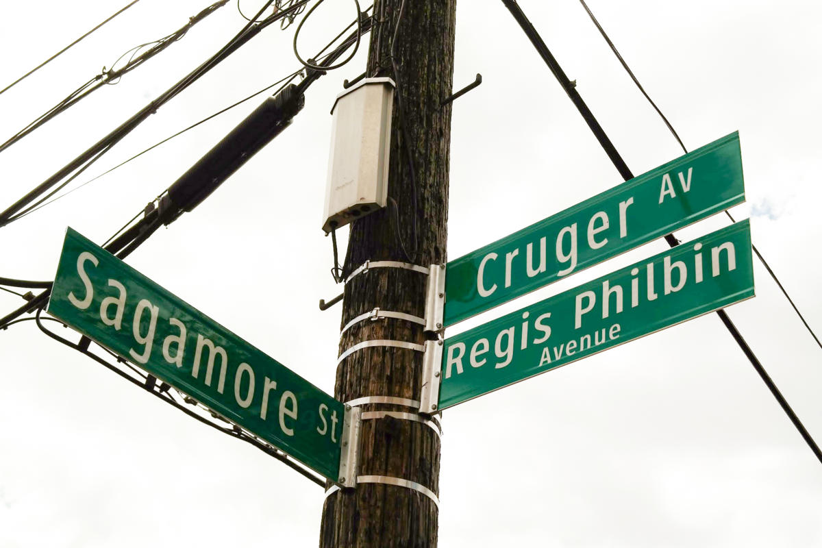 Street sign dedicated to broadcaster Regis Philbin