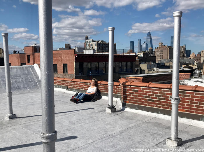 New Yorker suntanning on rooftop