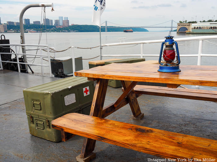 A table on the deck of the USS Baylander