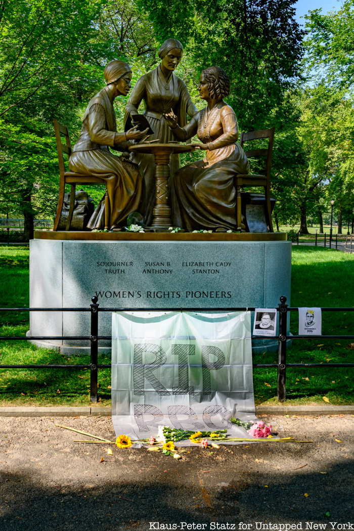 RBG RIP Tribute in Central Park's Womens Pioneer Monument
