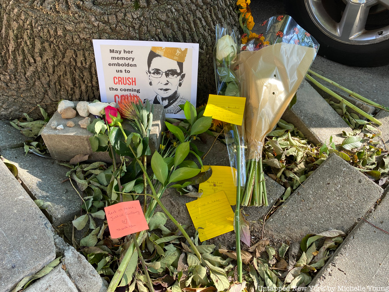 Flowers left at Ruth Bader Ginsburg's home