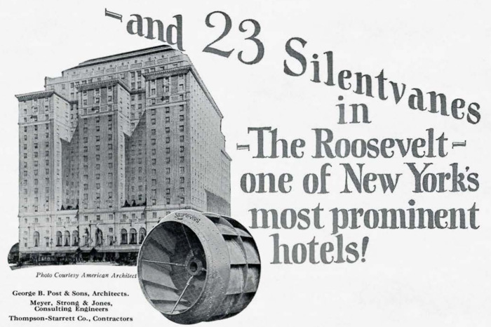 The Roosevelt Hotel Silentvane Fans Ad