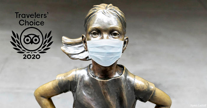 Fearless Girl Statue in a mask