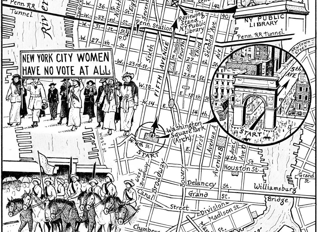 Suffrage parade route illustration