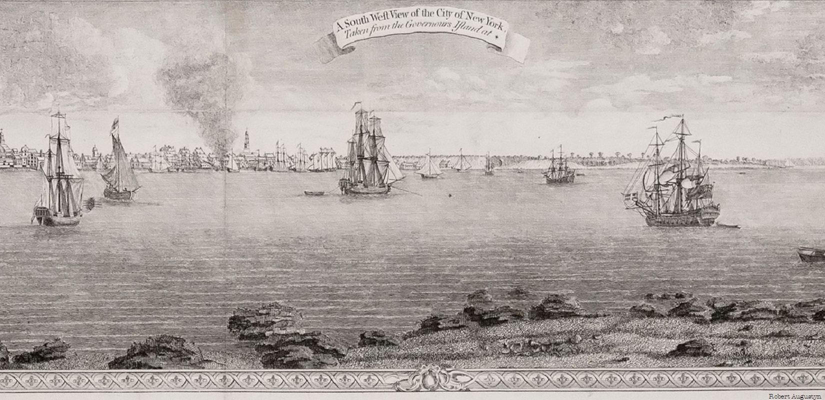 view of the harbor on Ratzer Map of New York