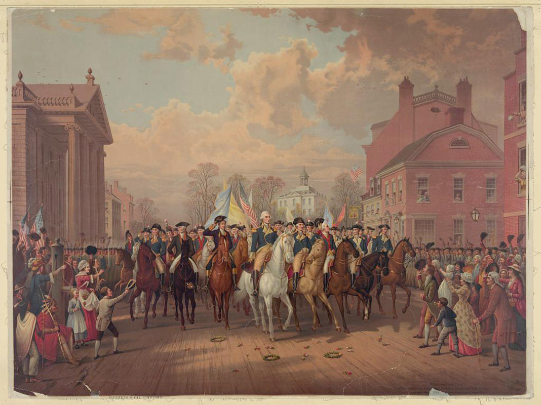 George Washington Leads Troops out of NYC on Evacuation Day