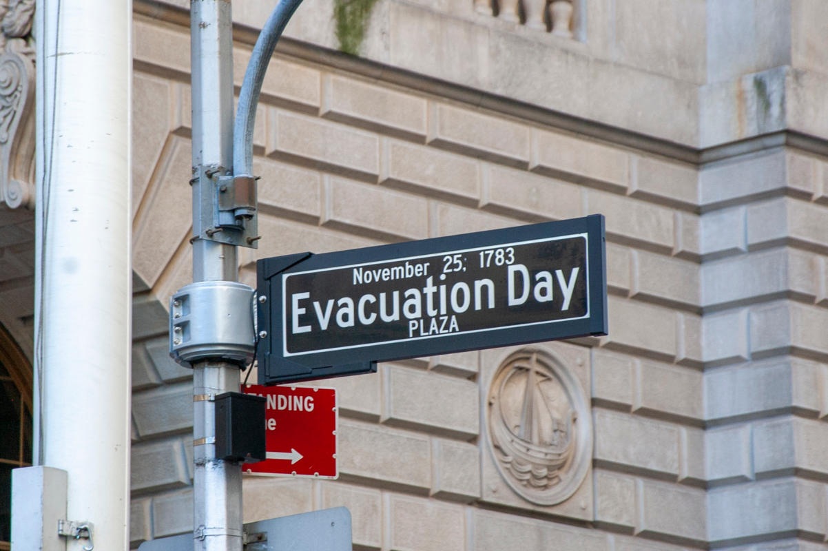 Evacuation Day street sign in Lower Manhattan