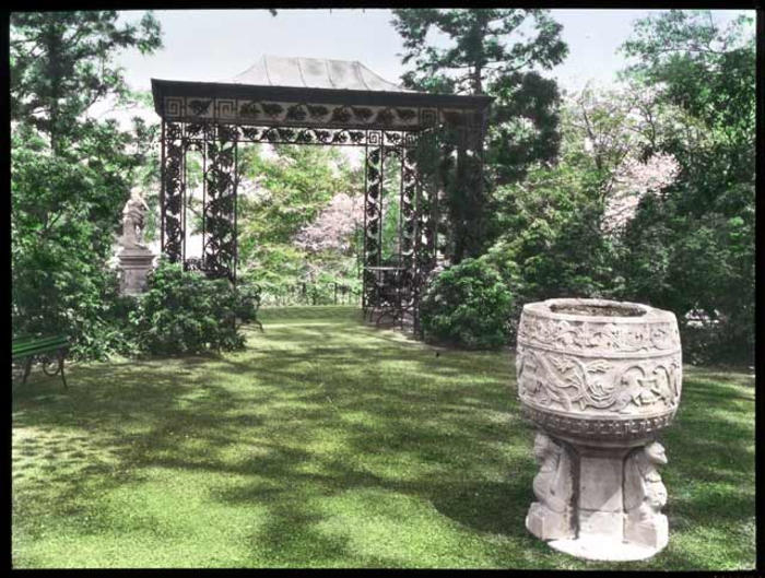 The Olmsted designed gazebo on the grounds of Burrwood on Long Island