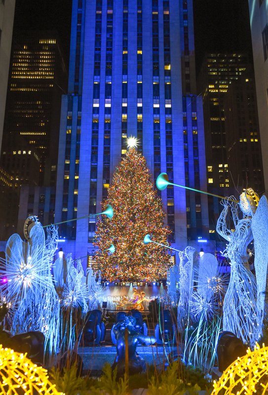 Rockefeller Center Christmas tree from Channel Gardens