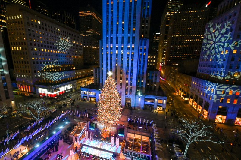 Aerial view of 2020 Rockefeller Center Christmas tree