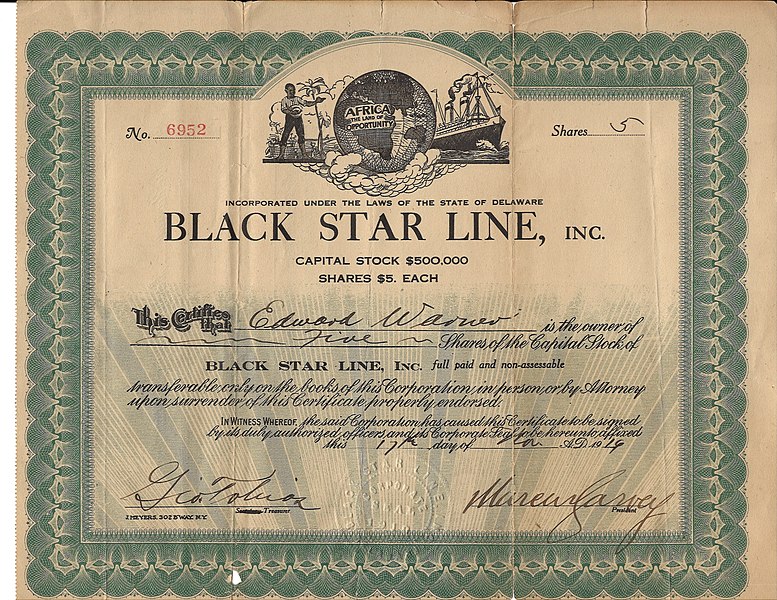 Black Star Shipping Line stock certificate