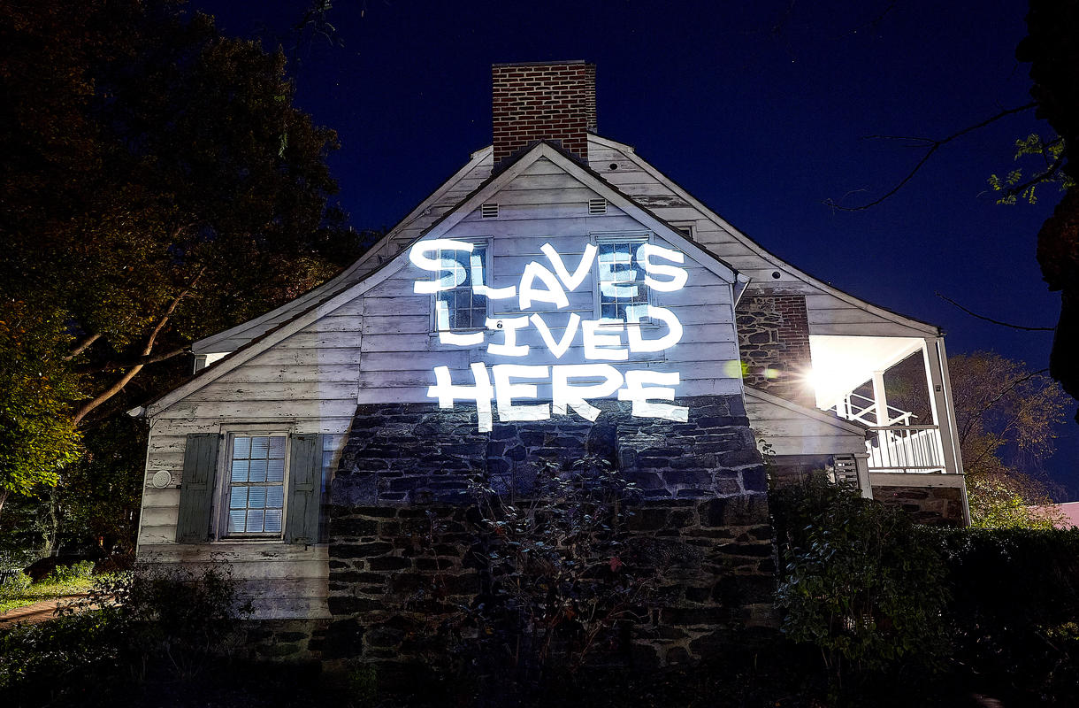 A projection that is part of the No Records exhibit at Dyckman Farmhouse