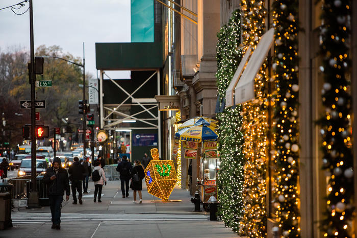 A glowing dreidel on Fifth Avenue