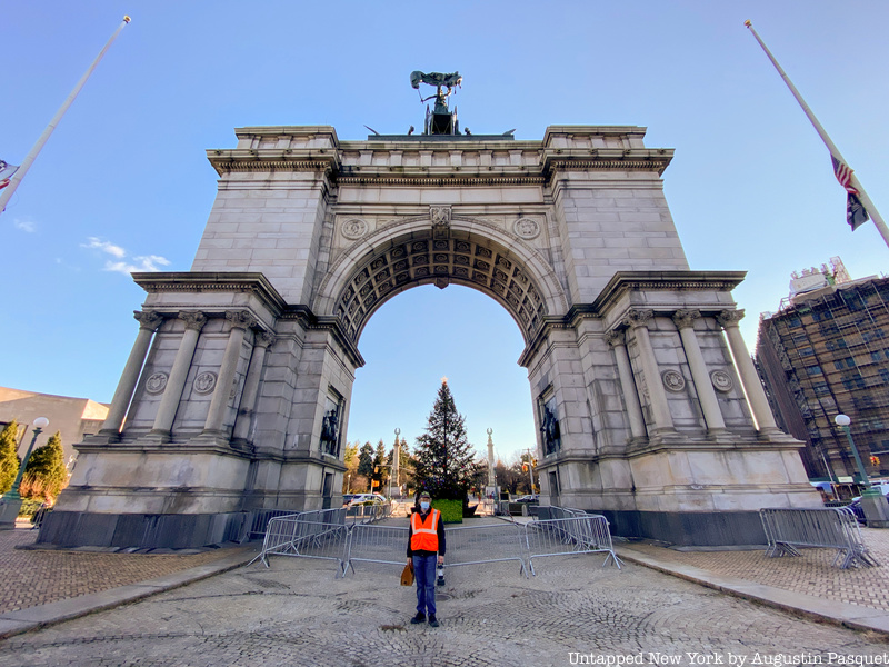 Alden Maddry in front of Soldiers' and Sailors' Memorial Arch 