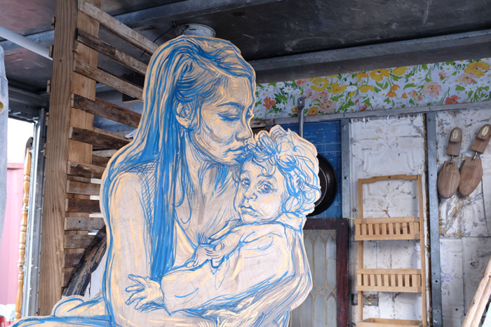 Mother and child in Swoon box trip for PBS American Portrait