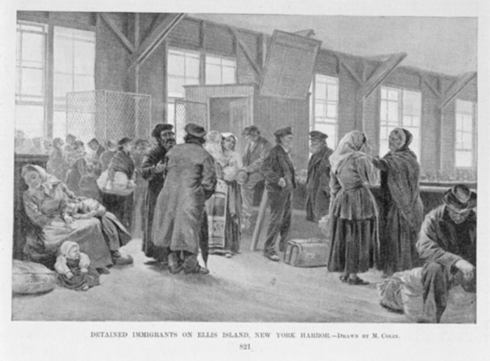 sketch of detained immigrants at ellis island