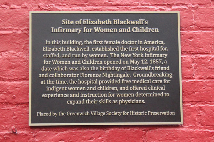 Plaque commemorating the first female run infirmary in NYC