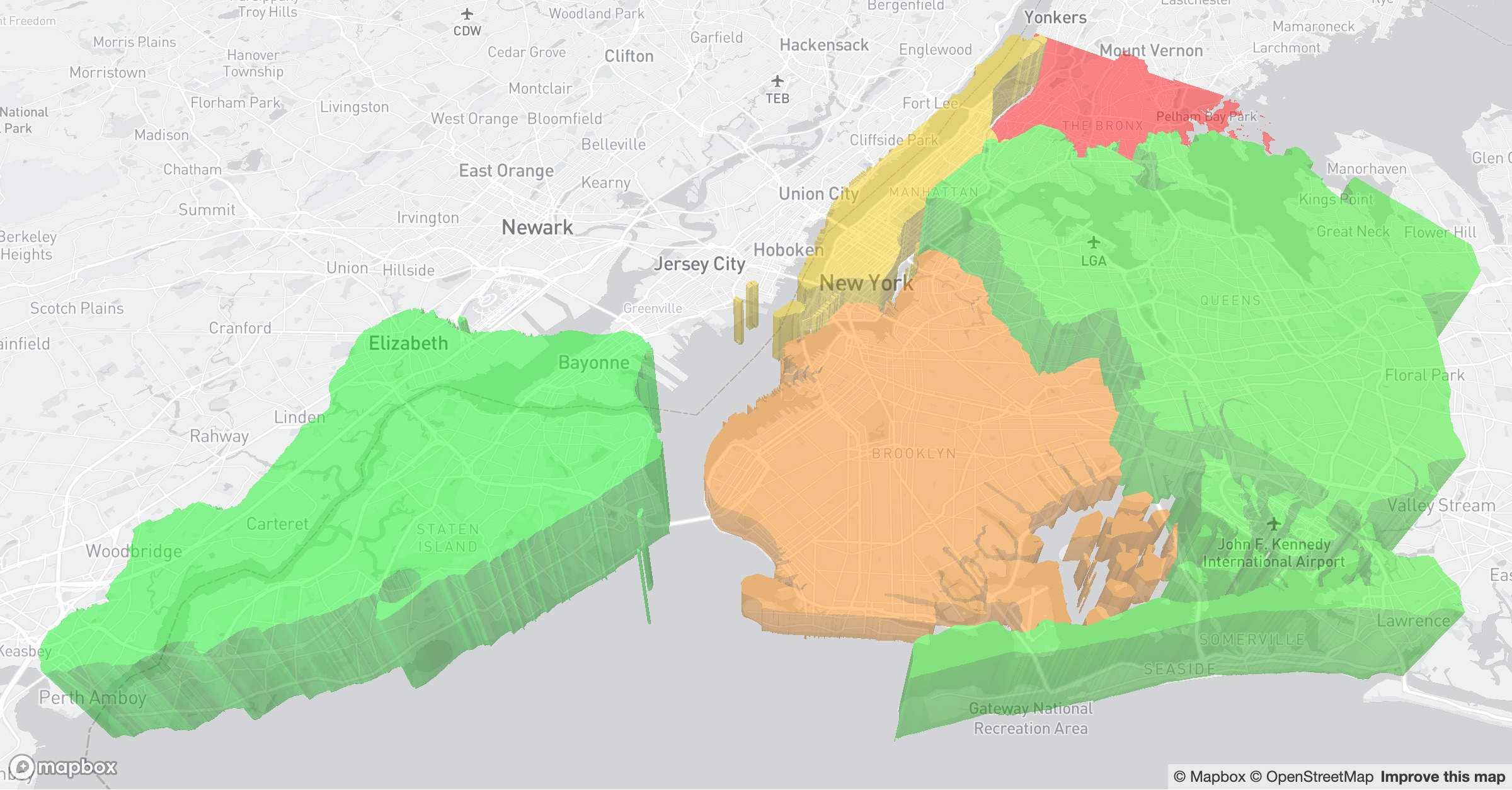map showing internet speeds by Borough in NYC.