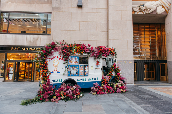 Flowerbombed ice cream truck at Rockefeller Center